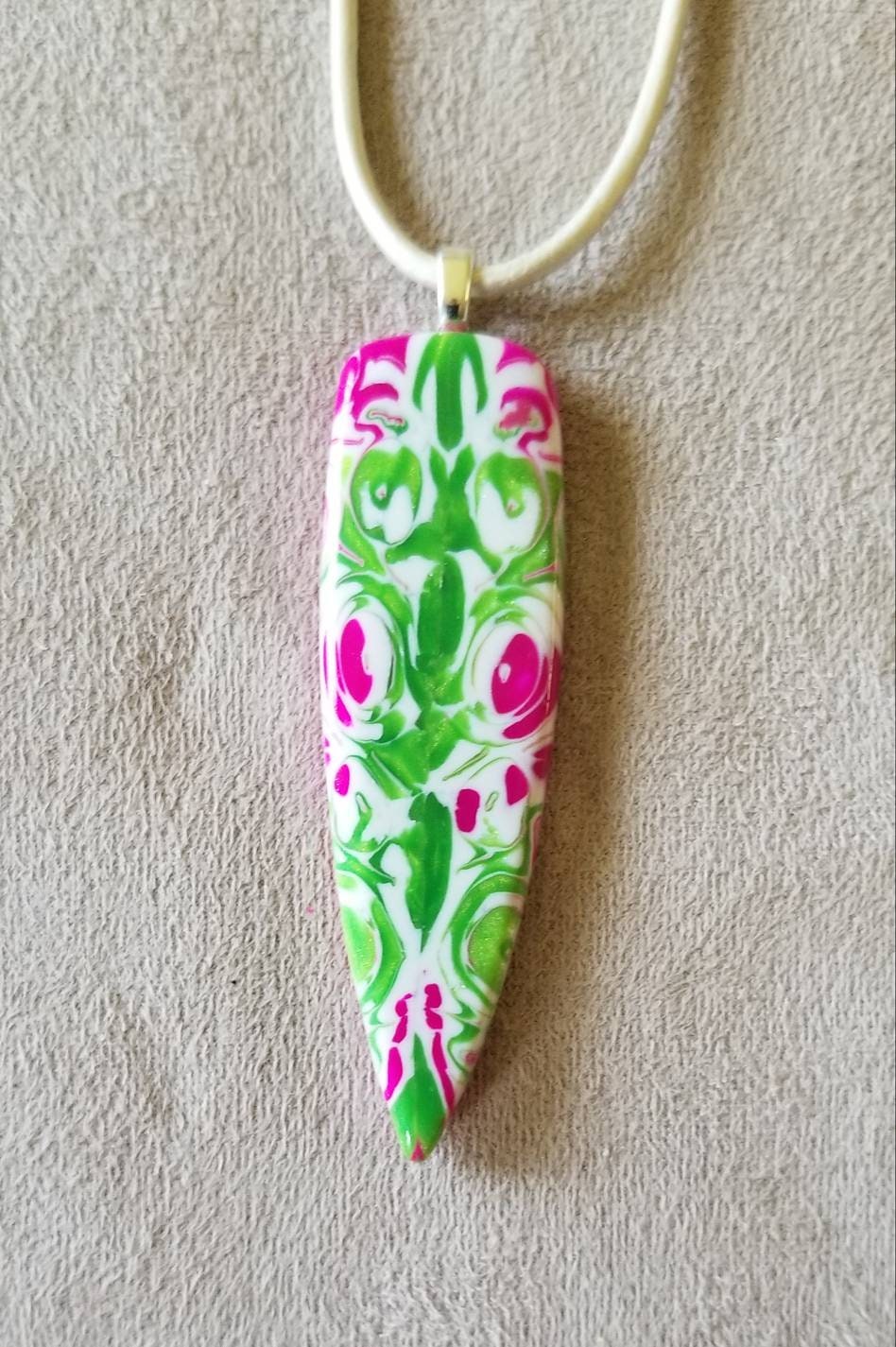 Mokume Gane - Pendant and Earring Set - Pearl Green and Fushia Dagger #2