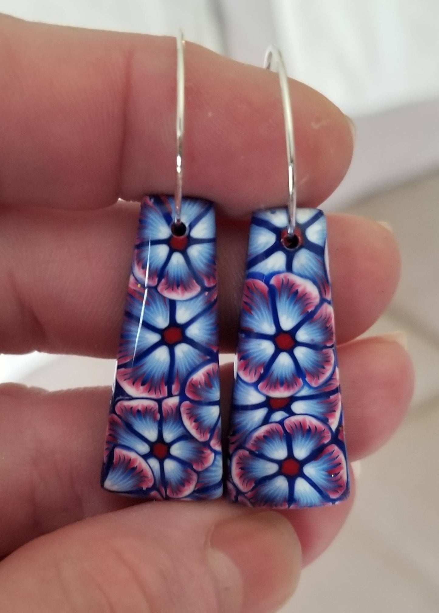 Floral - Boho Pendant and Earring Set - Red, White and Blue #2