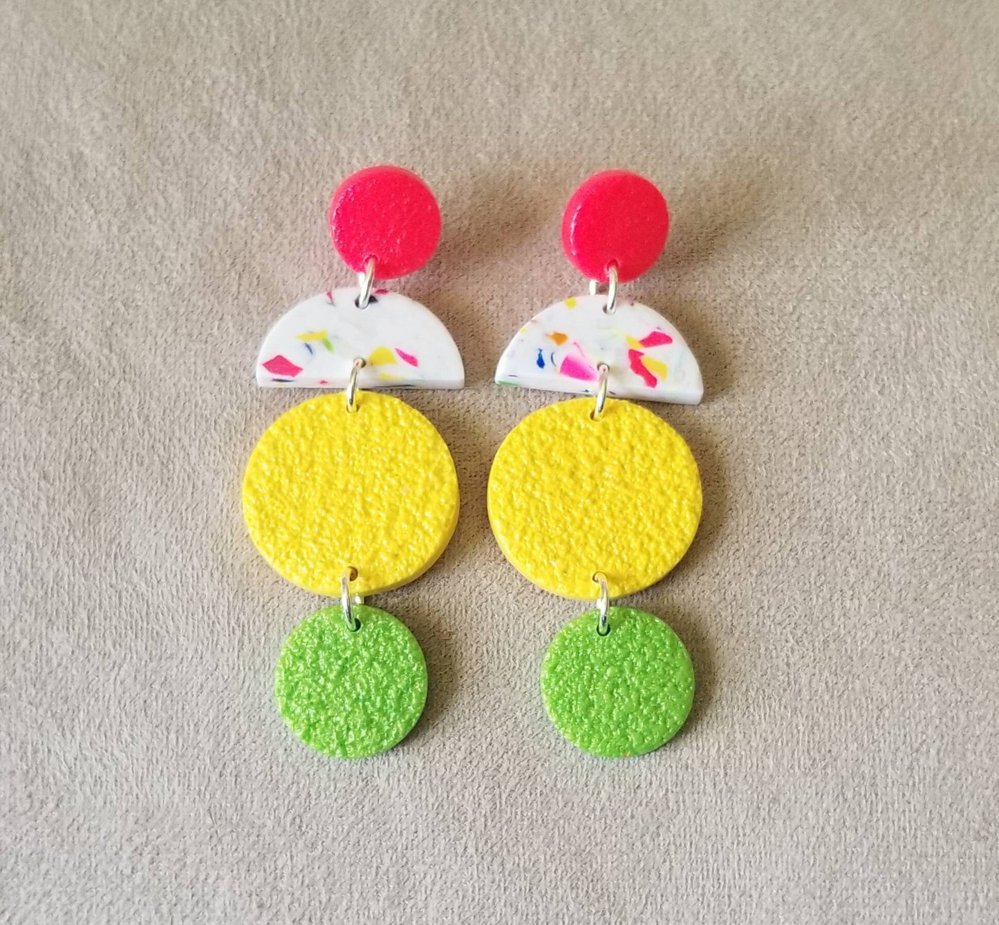 Terrazzo - Joy Statement Earrings -Bright Neon Pink and Yellow Studs