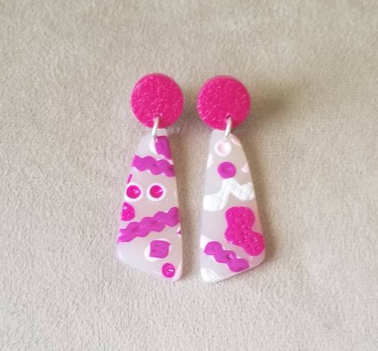 Abstract - Jillian Statement Earrings - Fushia Studs #2