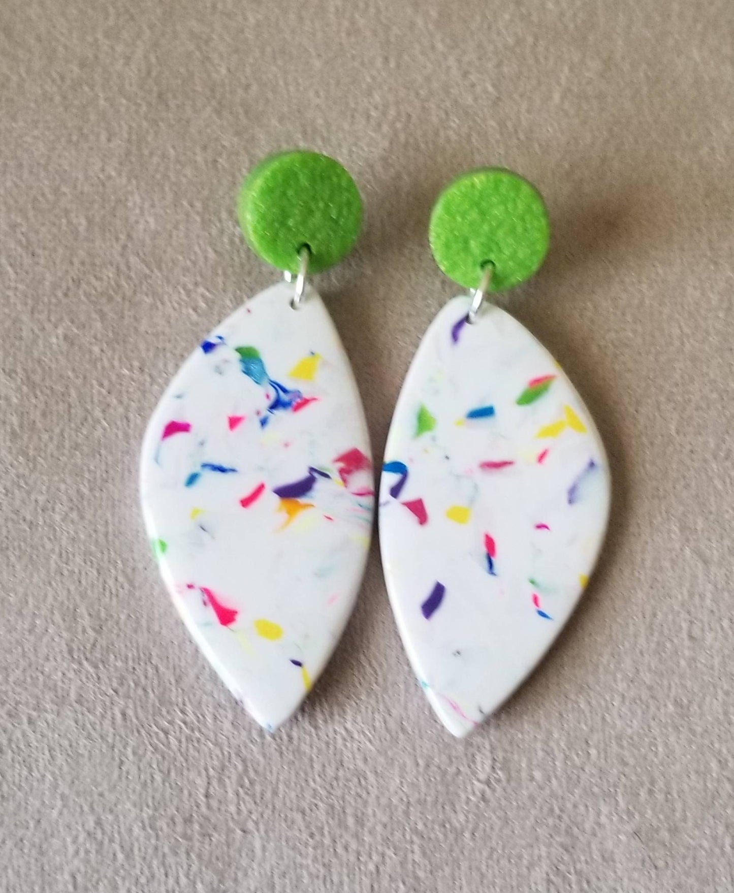 Terrazzo -Ella Statement Earrings - Fluorescent Pink, Blue Pearl, Green Pearl, and Bright Yellow Studs