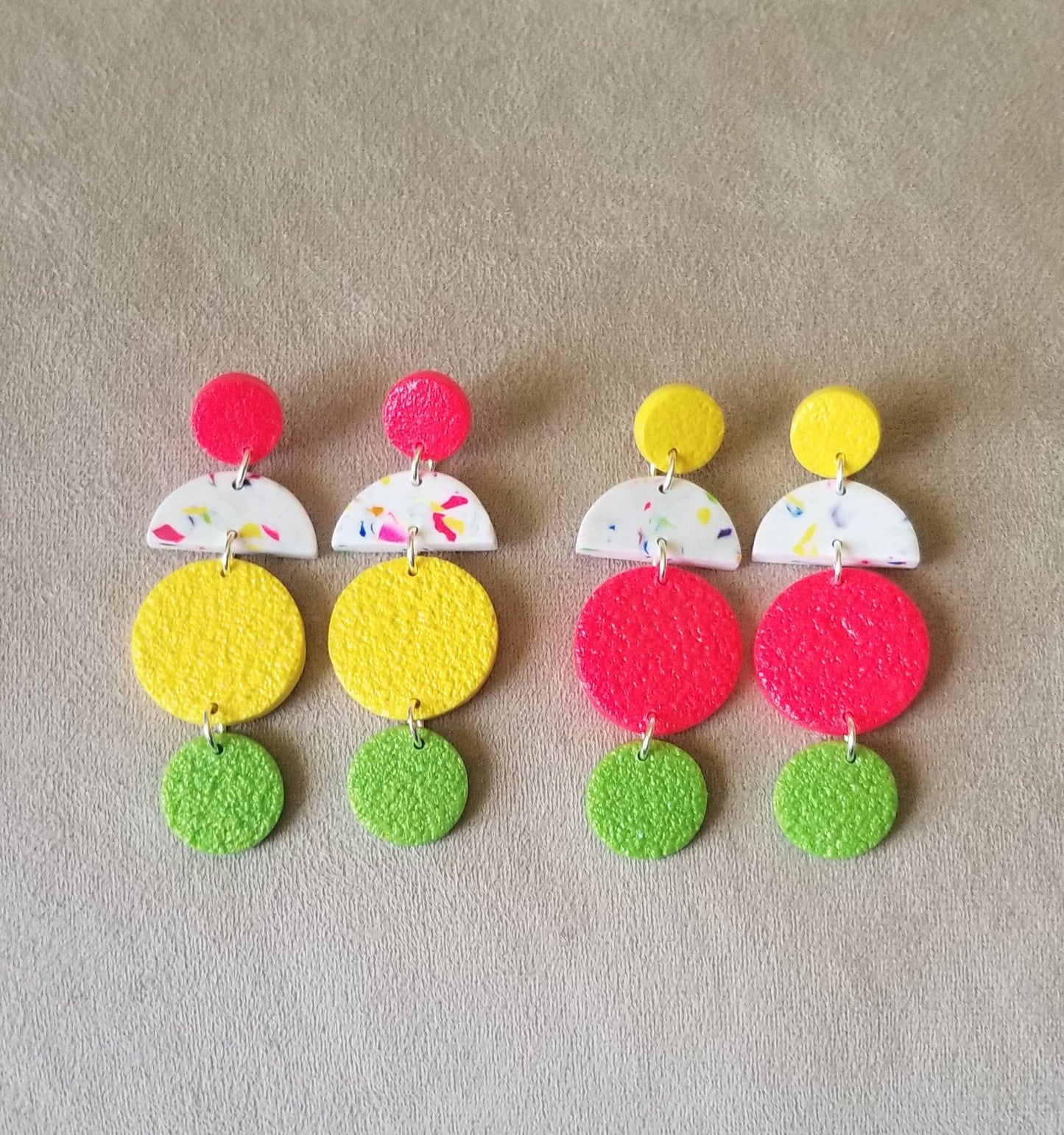 Terrazzo - Joy Statement Earrings -Bright Neon Pink and Yellow Studs