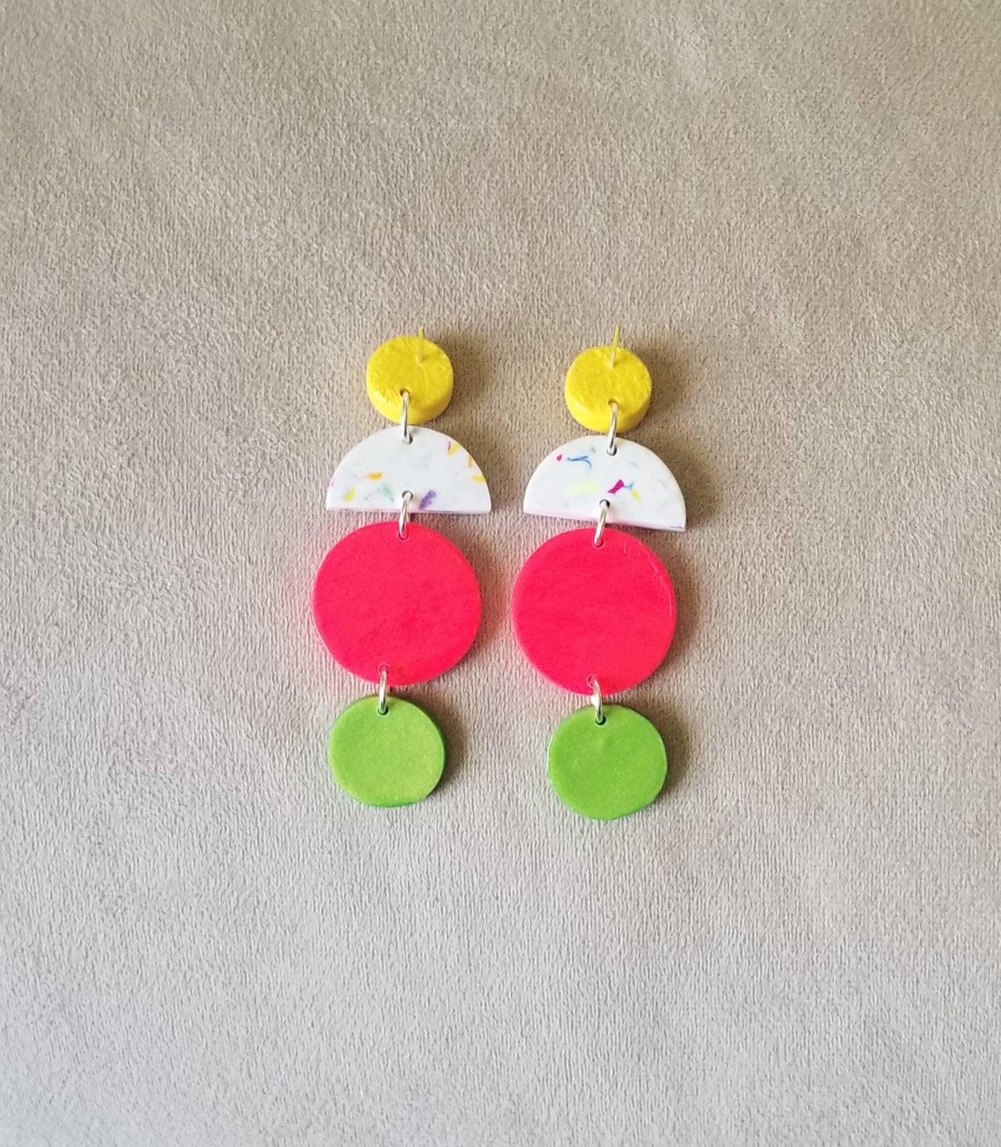 Terrazzo - Joy Statement Earrings -Bright Neon Pink and Yellow Studs