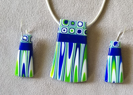 Klimt - Pendant and Earring Set - Blue & Green